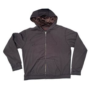 VELVET MEN BROWN W/BROWN VELOUR LINING FULL ZIP HOODIE SWEATSHIRT